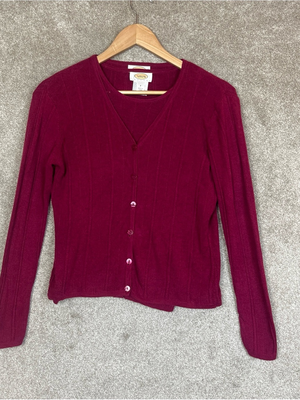 Talbots Sweater Set Womens P Petite Linen Blend Button Front 2 Piece- 5110